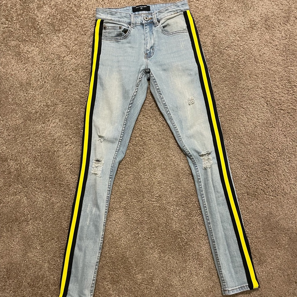 SERENEDE brand yellow/black track stripe skinny jeans
